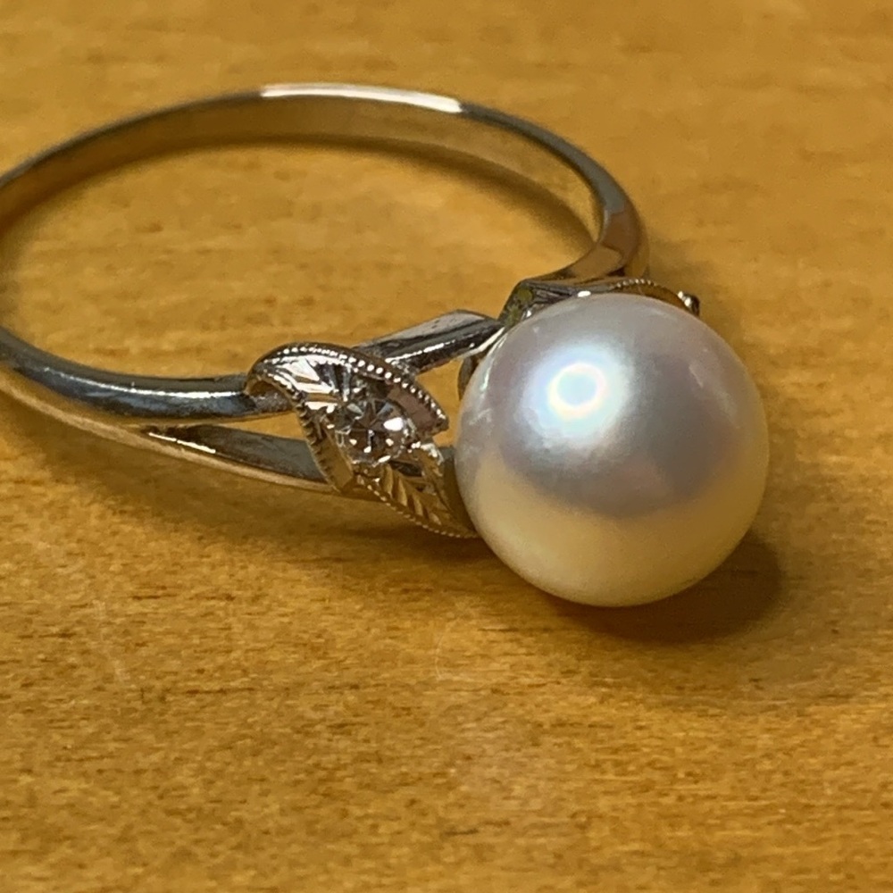 14kt White Gold Mikimoto Akoya Pearl Genuine Natural Diamond Ring Size 7 - Picture 11 of 16